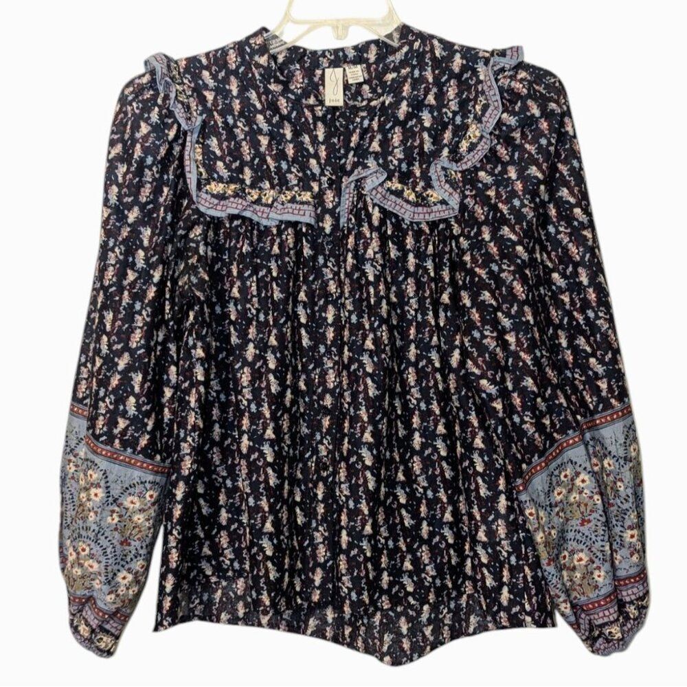Women's JOIE Blue Prairie Peasant Boho Ruffled Ditzy Floral Cottagecore Shirt M